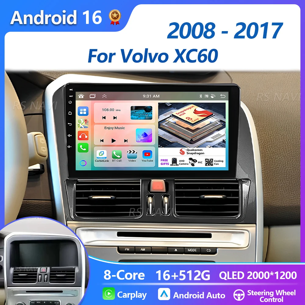 Radio Multimedia para Auto con Android 16, Plug and Play, para Volvo XC60 (2008-2017), Carplay, Reproductor de Auto, Autoradio, DSP, GPS, Estéreo, BT