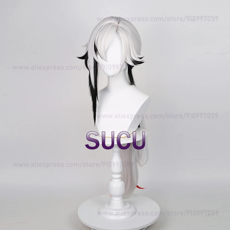 Arlecchino Cosplay Wig Genshin Impact Fontaine Arlecchino Long Silver Hair Anime Heat Resistant Synthetic Wigs