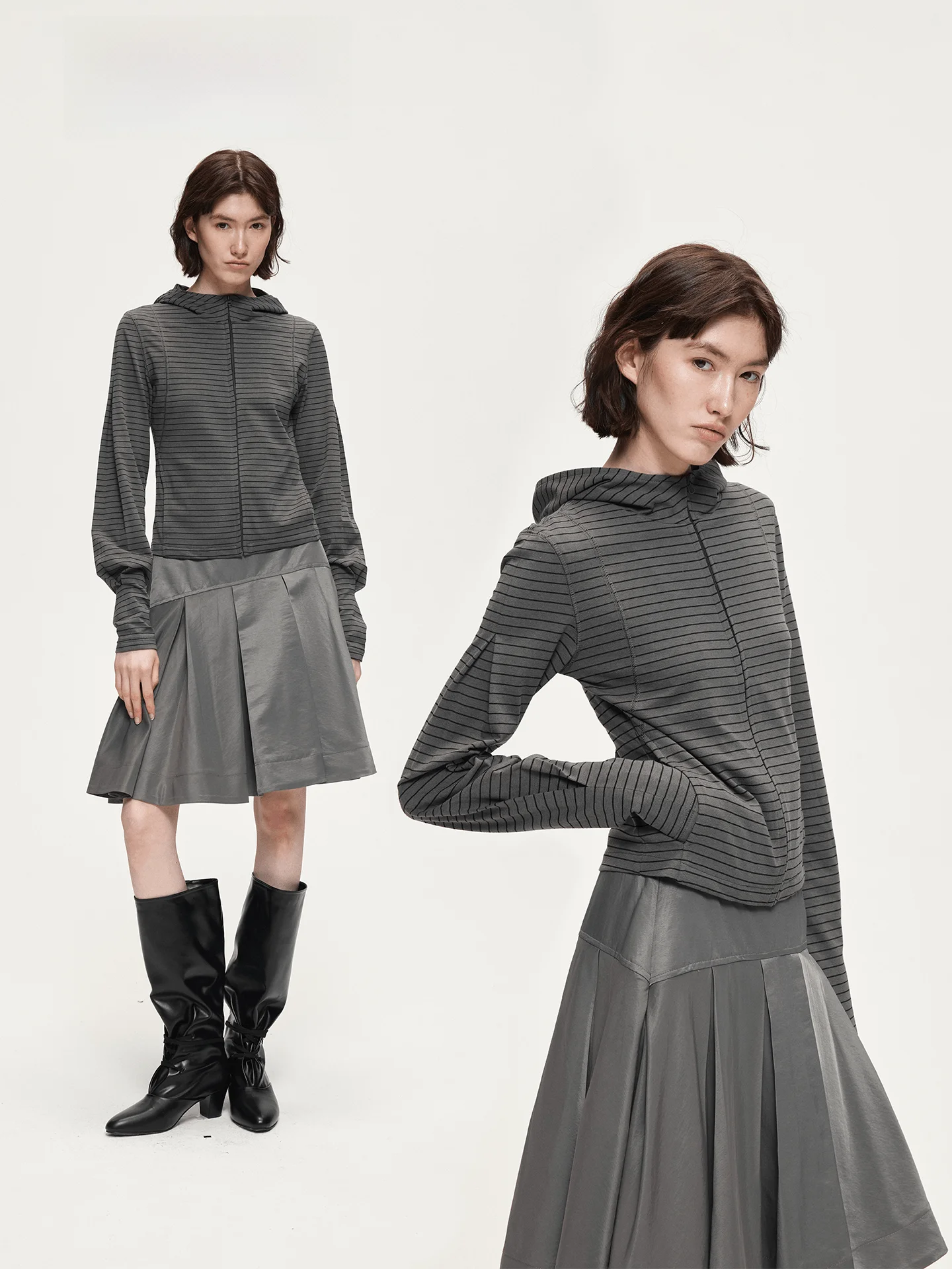 

Оригинальный дизайн ACOSEY: вязаный кардиган с капюшоном в полоску, повседневный, из смесового хлопка, молодежный, женский, весенний, модный.