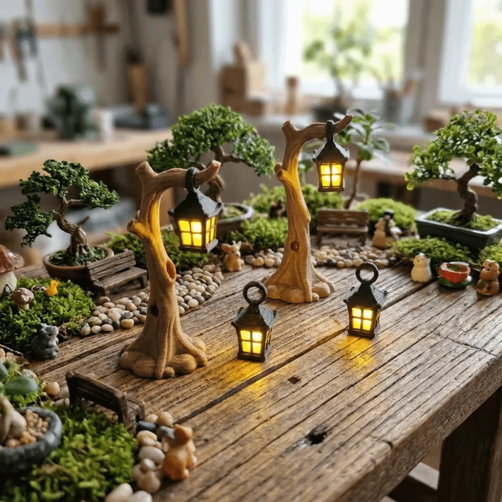 3D Printing Micro Landscape Tree Light Ornaments Plastic Decorative Forest Night Light Detachable Retro Small Lamp Model