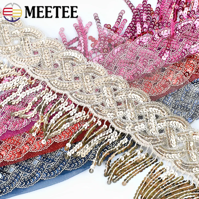 2/5 Metri Meetee 8 centimetri Paillettes Nappa Frangia Vestito Latino Lace Trim Nastro Danza Farbic Taglio Indumento Accessori Per Cucire FAI DA TE