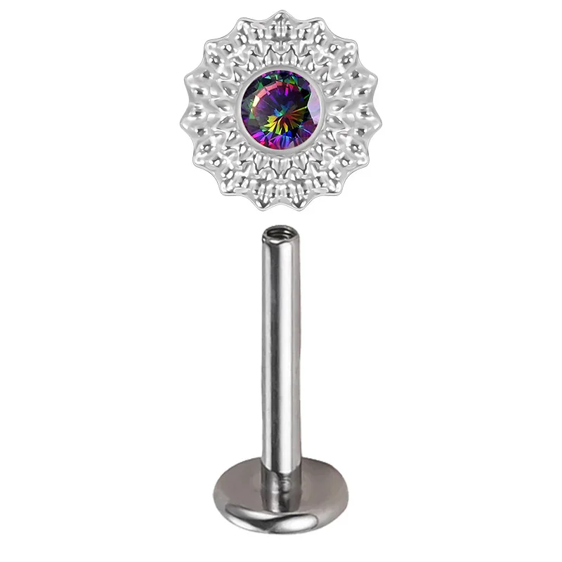 ASTM F136 Titanium Ear Lip Studs with CZ Paved Top