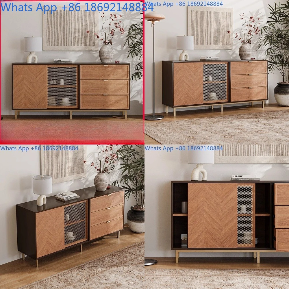 

floor to ceiling solid wood antique style copper mesh TV cabinet tea table simple TV cabinet home living room retro