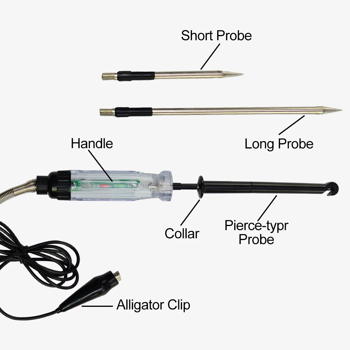 Allsun Hook Probe Tester 6-12V Kawat Otomotif Piercing DC Voltage Circuit Tester Tugas Berat 59 Inci Kabel Panjang
