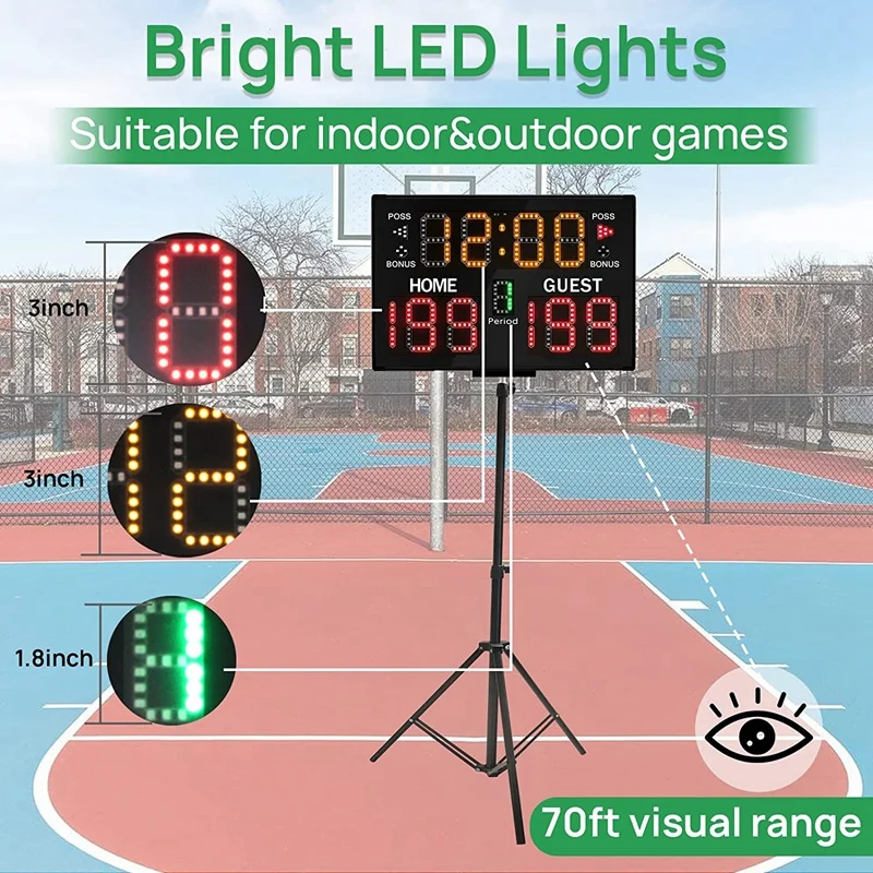 Electronic Basketball Scoreboard, Portable Digital Scoreboard With Remote For Multisports Indoor Outdoor