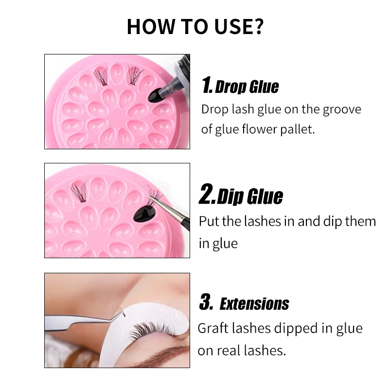 Porte-fleurs en plastique jetable, 100 pièces, autocollant, palette adhésive, outil de cils greffés pour Extension de cils, outil de maquillage