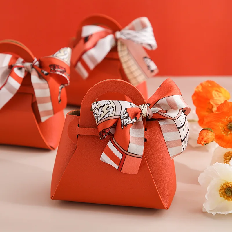 Leather Gift Bags Ribbon Bow Candy Boxes Wedding Favors for Guests Mini Tote Bags Birthday Party Baby Shower Home Storage