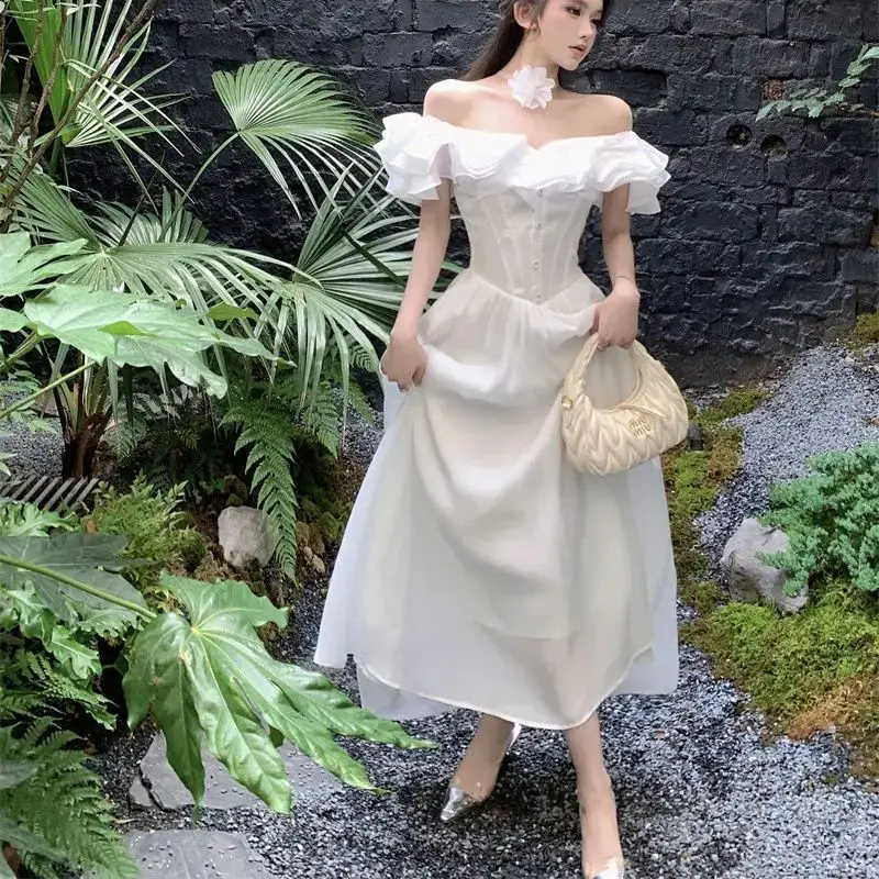 

Dress Ruffled One Shoulder New Women Fashion Elegant Casual Party Dress Vintage Chic A-Line Prom Birthday Dresses Female Dress