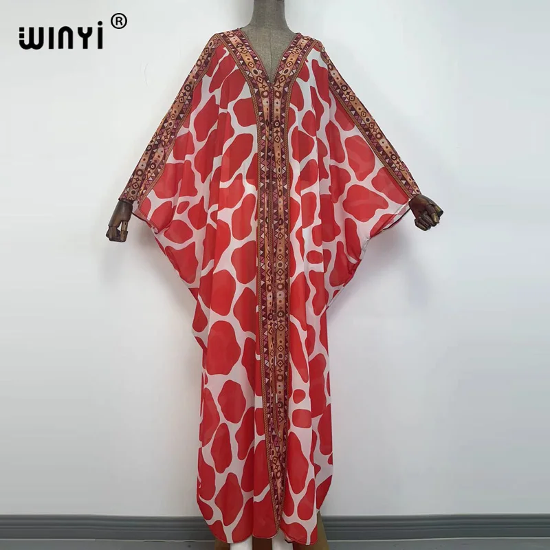 

WINYI 2021 Bohemian Printed new Women kimono Dress Bathing Suit Cover Up Spring For Women Hooded Beachwear Robe de plage Kaftan