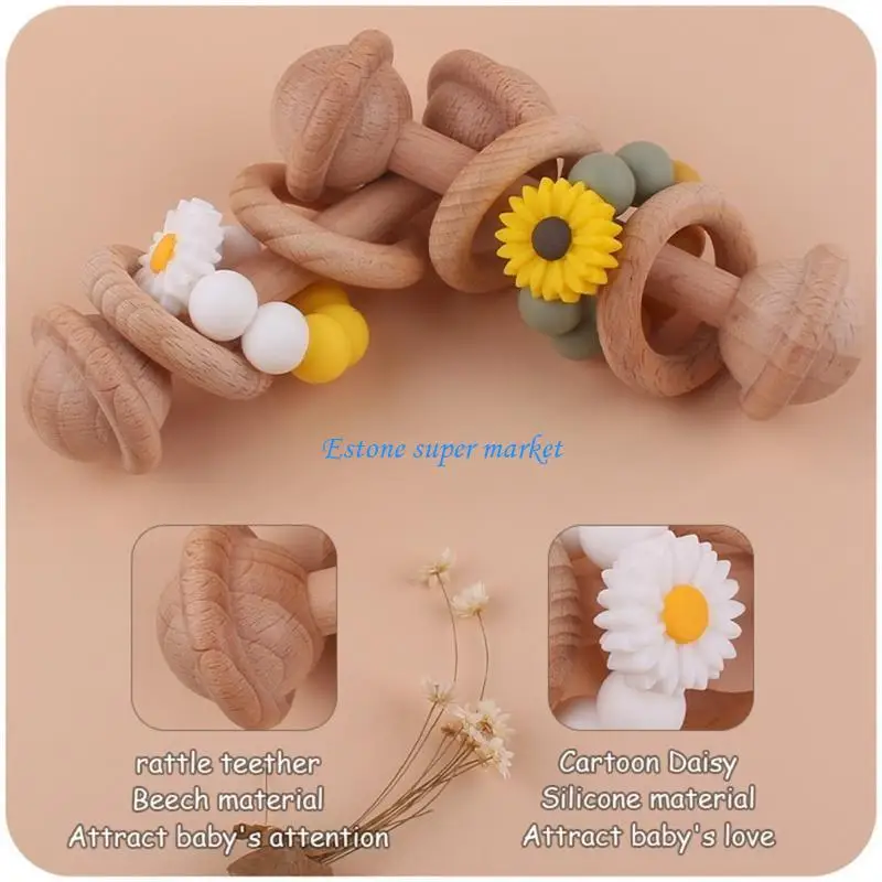 090B Woods Rattle Beech Barbell มือการงอกของฟัน Woods แหวนเด็กทารก Rattles เล่นของเล่น