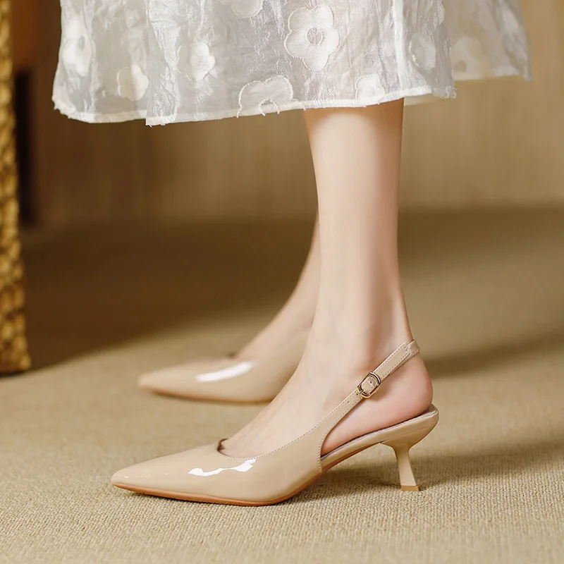 Women Pointed Toe Slingback Pumps Kitten Heel Elegant Glossy Dress Shoes for Office Party Wedding