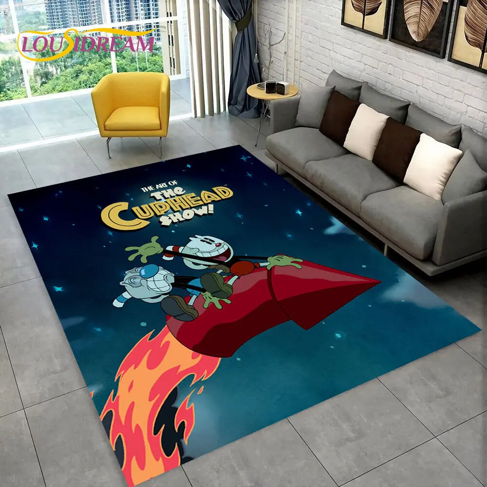 Game,Cuphead and Mugman,Gamer Area Rug,Carpet Rug for Living Room Bedroom Sofa Doormat Decoration, Kids Play Non-slip Floor Mat