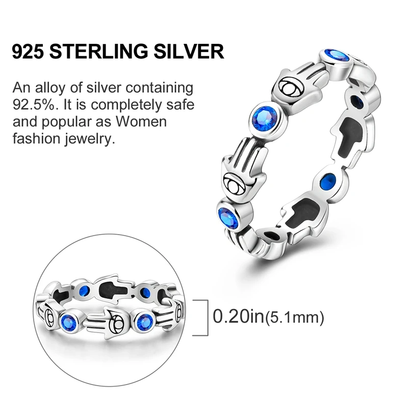 Women's 925 Sterling Silver Hand of Fatima Zircon Wedding Ring