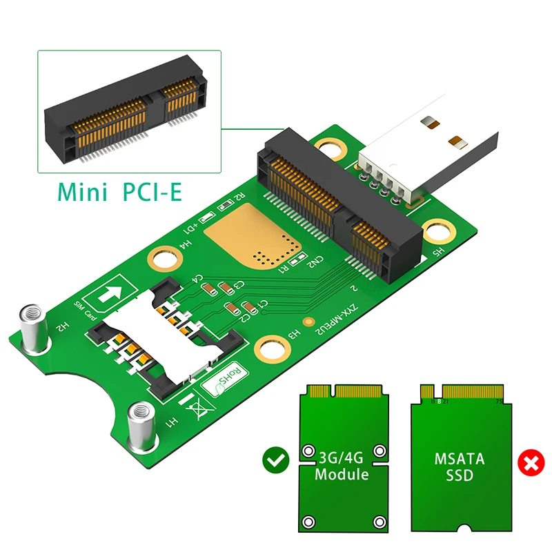 Mini PCIE 3G/4G Module to USB 3.0 Network Adapter Card Riser with SIM Slot Power LED Supports WWAN LTE GPS Mini PCI Express Card