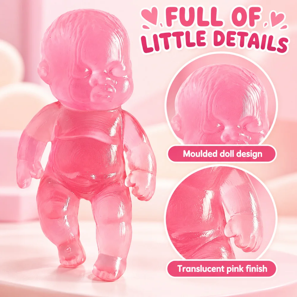 Pink Baby Doll Squishy Toy Soft Squeeze Fidget Translucent Stress Relief Desk Toy Novelty Gift