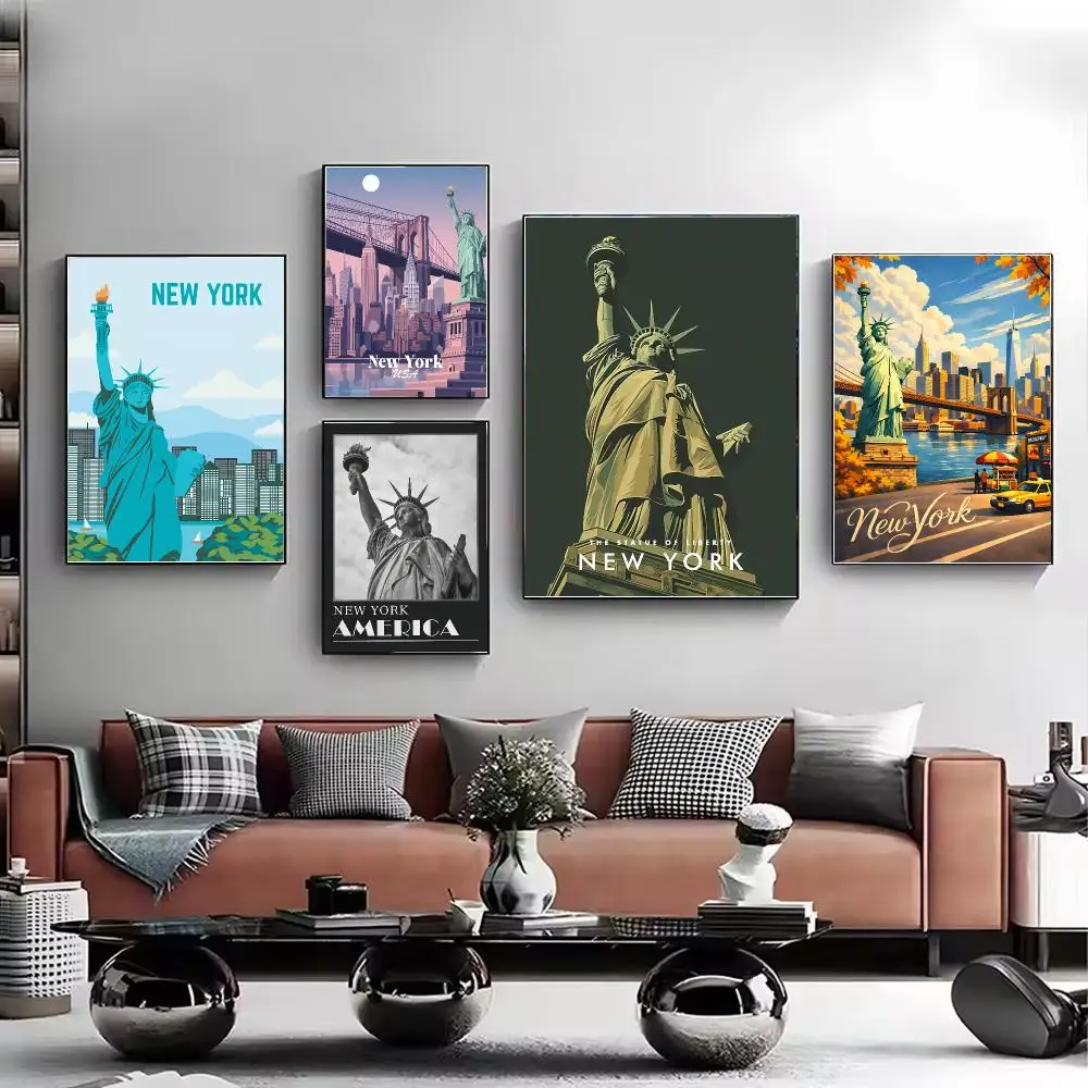 N-New York Statue of Liberty Poster HD Wall Art Aesthetic Home Decor for Living Room Bedroom Café Office Stylish Gift