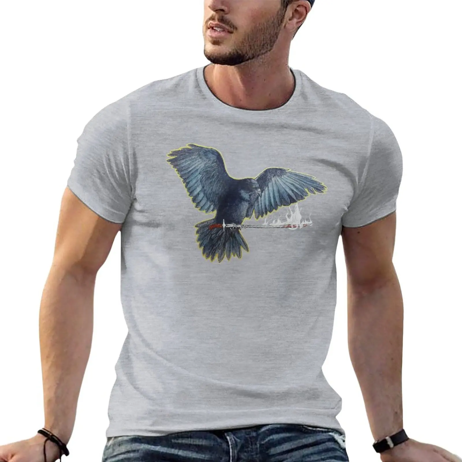 Watercolor Halloween Magical Raven with Sword Light version T-Shirt tops aesthetic clothes oversizeds t shirts for men