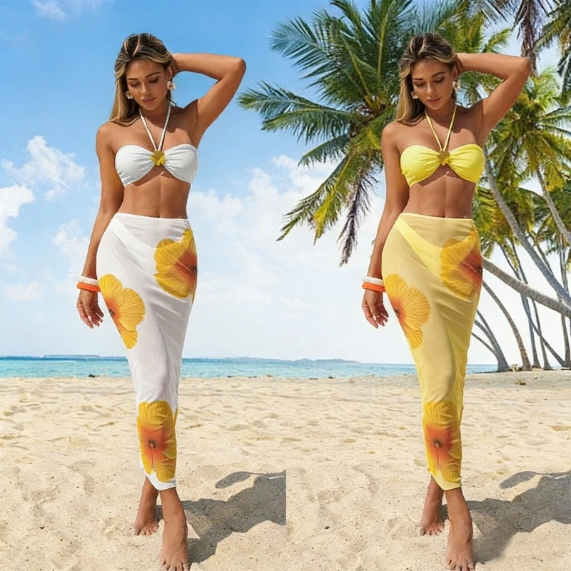 ملابس سباحة نسائية بتصميم معلق على الرقبة، فستان طويل للشاطئ، بوليستر سباندكس، سهل العناية، أحزمة كتف قابلة للتعديل 69HD