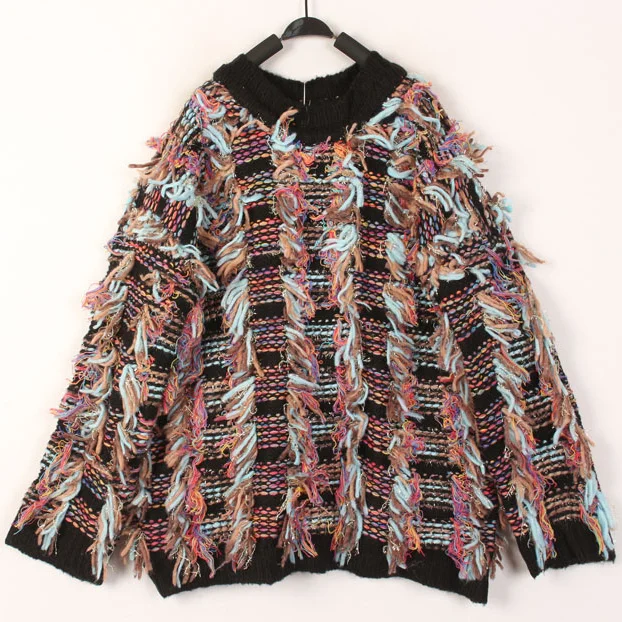 

Sweet Ethnic Style Hooked Wool Sweater Overhead Coat Vintage One of a Kind Japanese Harajuku Wind Women's Loose Fit Winter Ou...