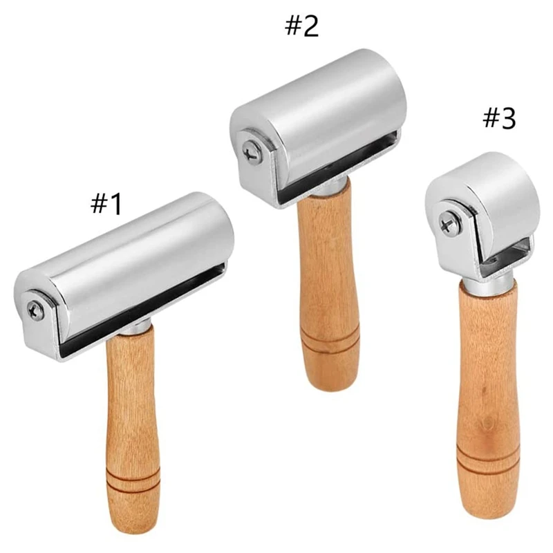 AT69 -Leather Press Roller Wooden Handle Platen Tools Leather Press Edge Roller Leather Glue Roller Metal Roll