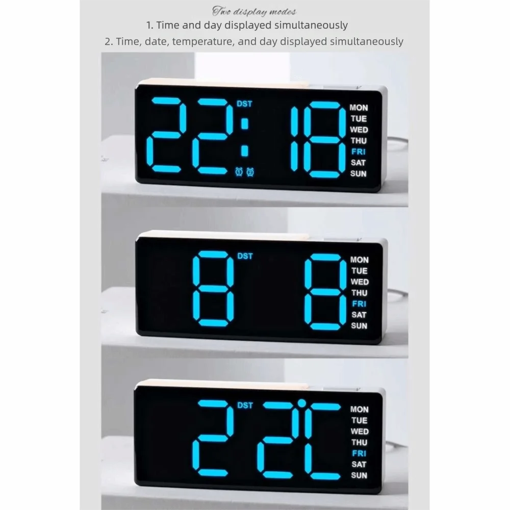 Temperature LED Digital Clock Atmosphere Lights 12/24H Display LED Night Light Clock Voice Control Date Bedside Alarm Clock Home