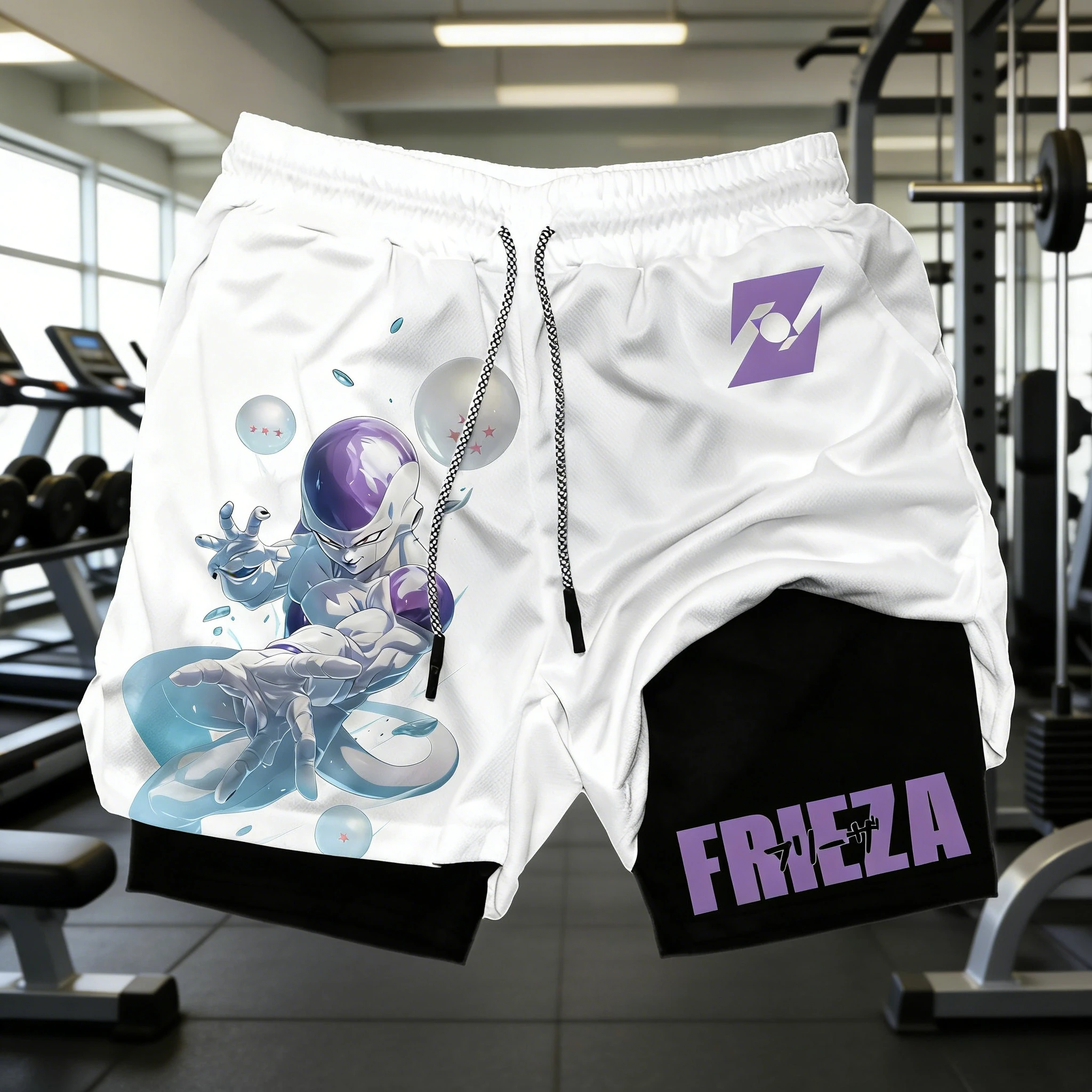

2026 Summer Dragon Ball Double Layer Sports Shorts Men's Quick Dry Fitness Shorts Oversized Frieza Printed Gym Shorts Y2k