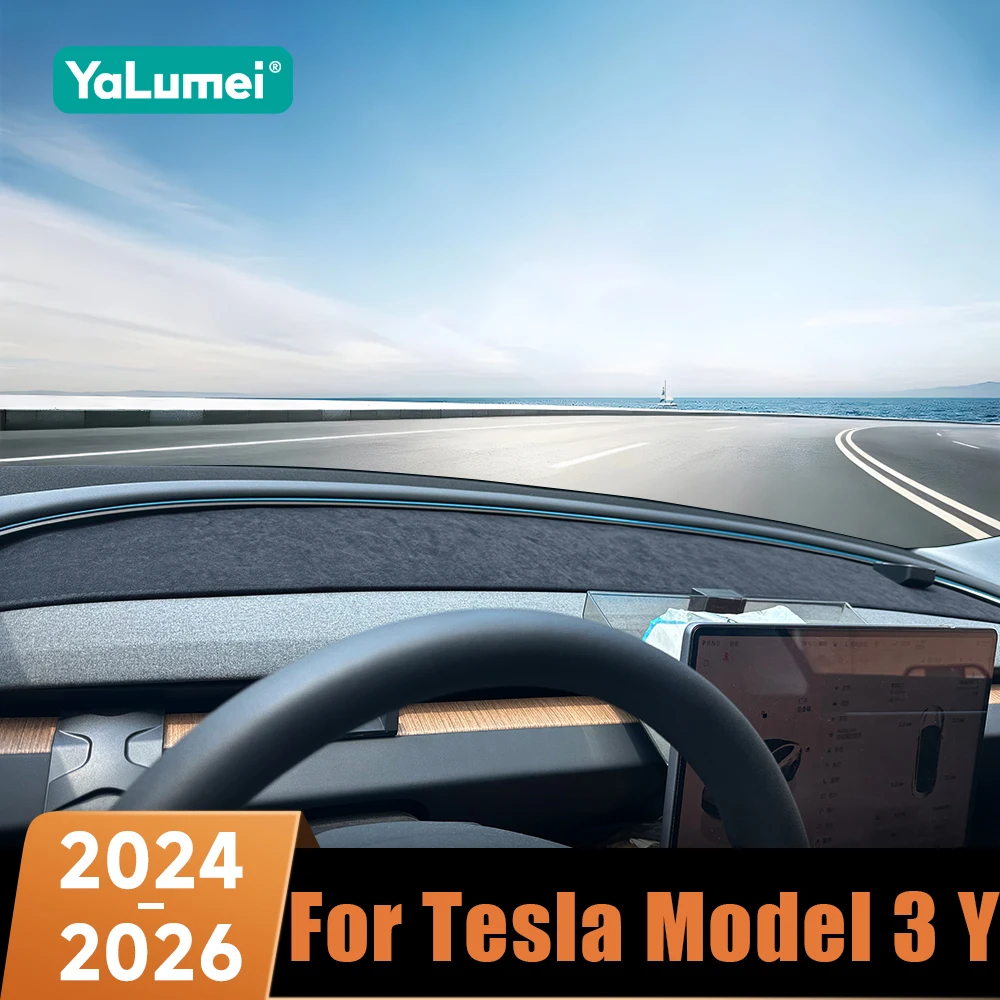 

Чехол на приборную панель автомобиля, коврик для предотвращения света, анти-УФ-коврики для Tesla Model Y Juniper 2025 2026 Model 3 Highland 2024, аксессуары