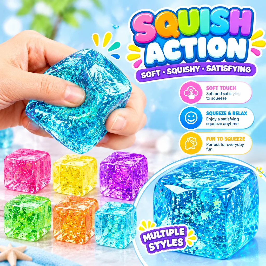 Maltose Cube Squishy Slow Rebound Polar Light Colorful Stress Relief Toy Anti Anxiety Vent Ice Cube