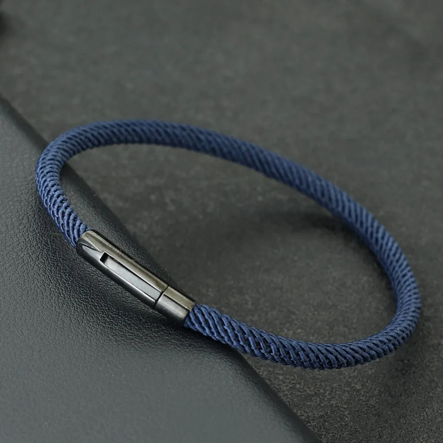 Simple Style Lucky Red Bracelet Men Women Stainless Steel Snap Fastener 4mm Fabric Braslet Gifts For Him Pulsera Homme Bangle