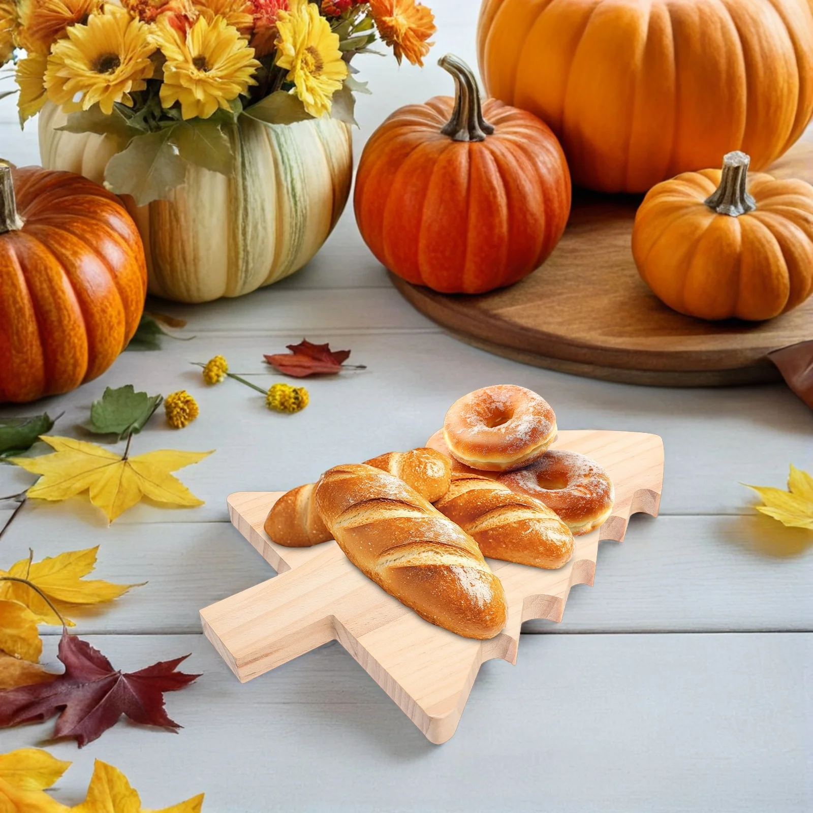 

Christmas Tree Wooden Cutting Board Charcuterie Tray Holiday Platter Khaki Handles Cheese Bread Fruits Vegetables Party Serving