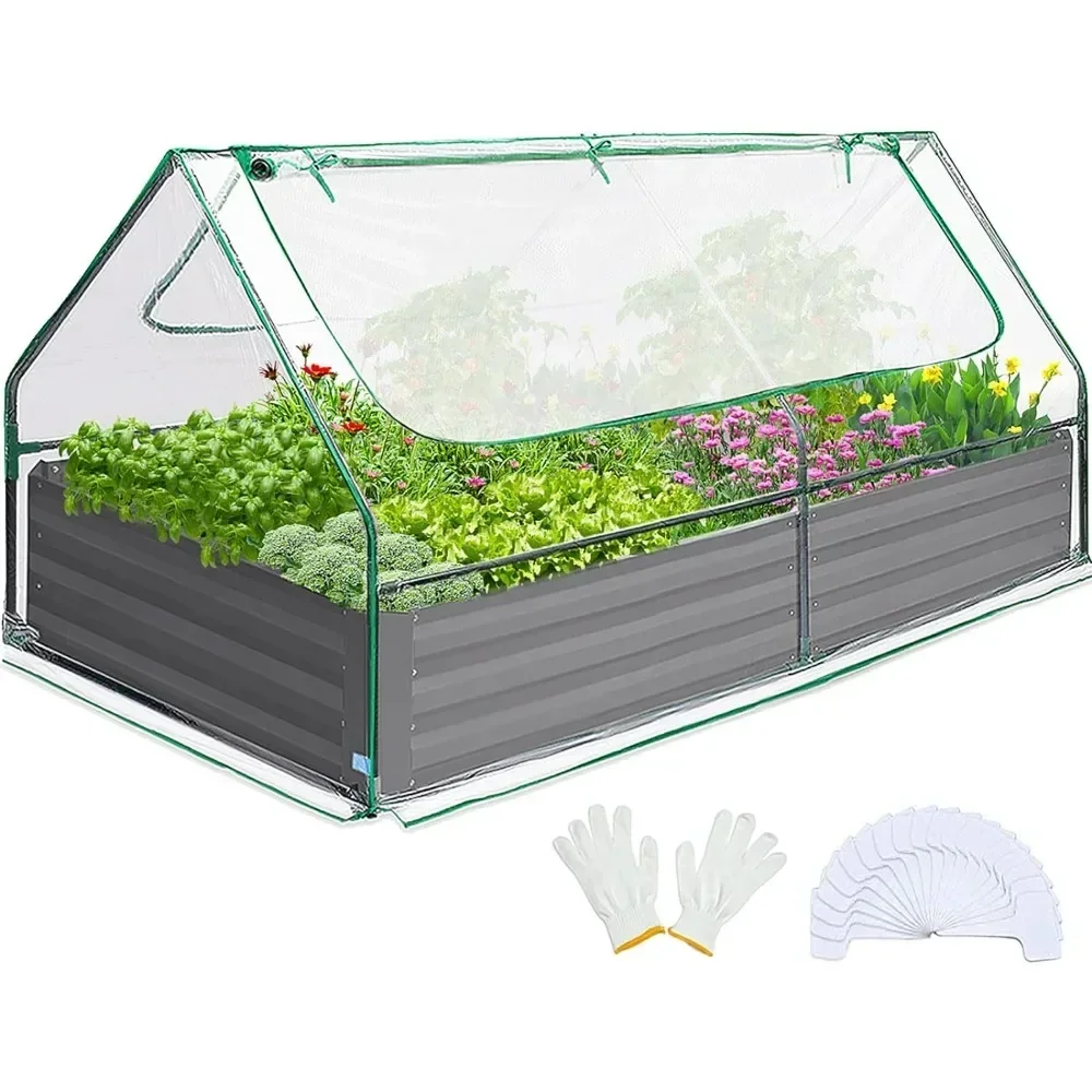 

Greenhouse, 6 X 3 X 2 Ft Galvanized Raised Garden Bed with Cover Metal Planter Box Kit, W/ 2 Screen Windows, Outdoor Green House