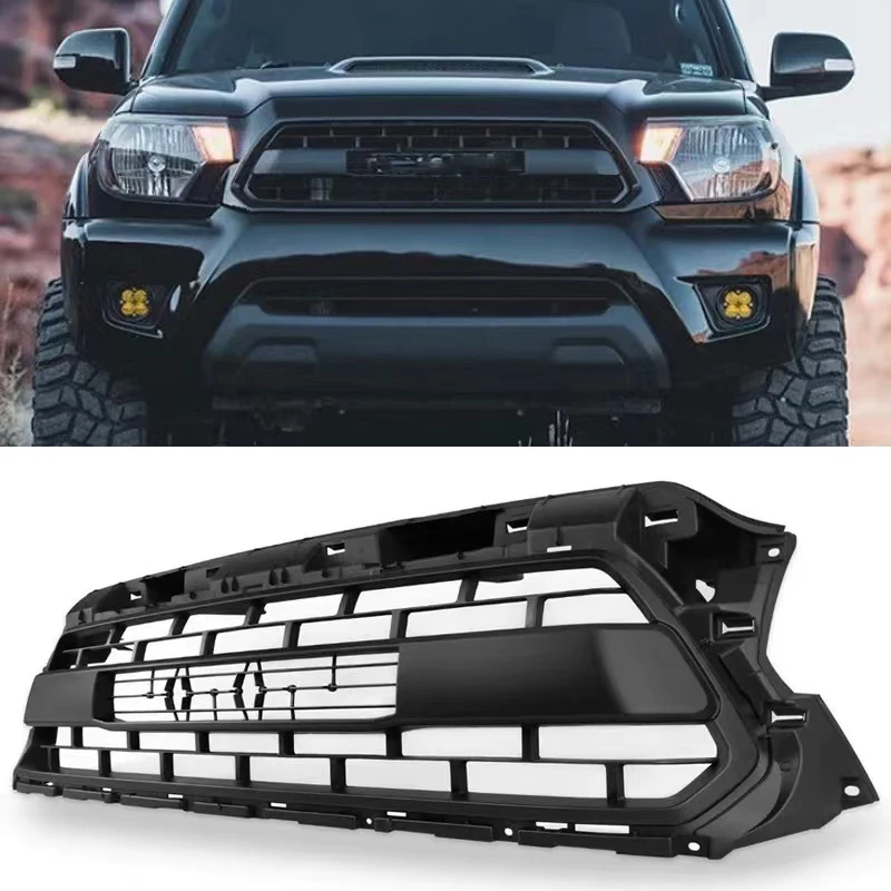 

Honeycomb Upper Grille Amber LED Racing Grills ABS Matte Black Front Bumper Mask Cover For Toyota Tacoma 2012 2013 2014 2015