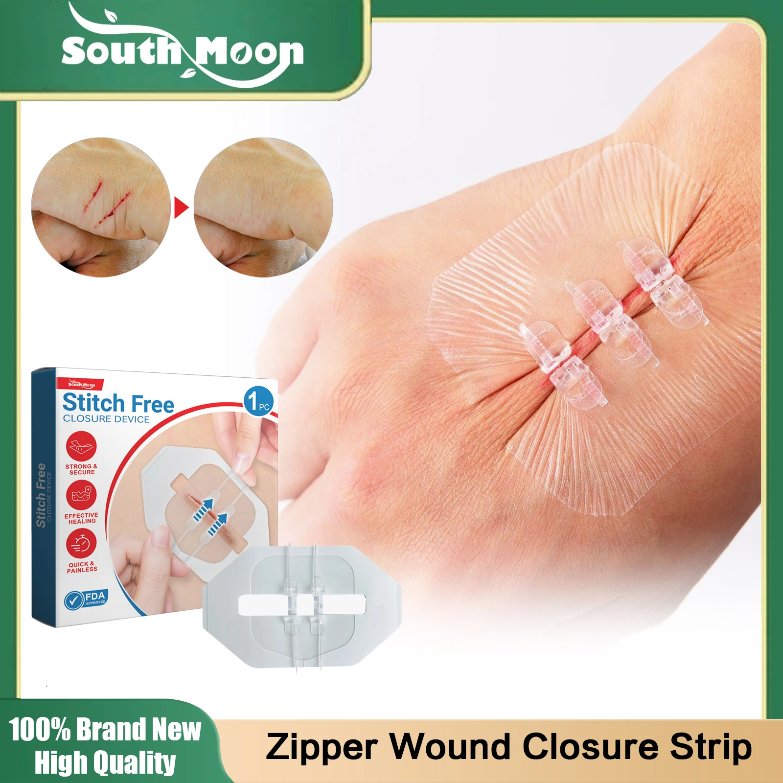 

South Moon Zipper Band Aid Painless Suture Free Wound Repair Closure Strips Outdoor Portable Waterproof Sterile Hemostatic Patch