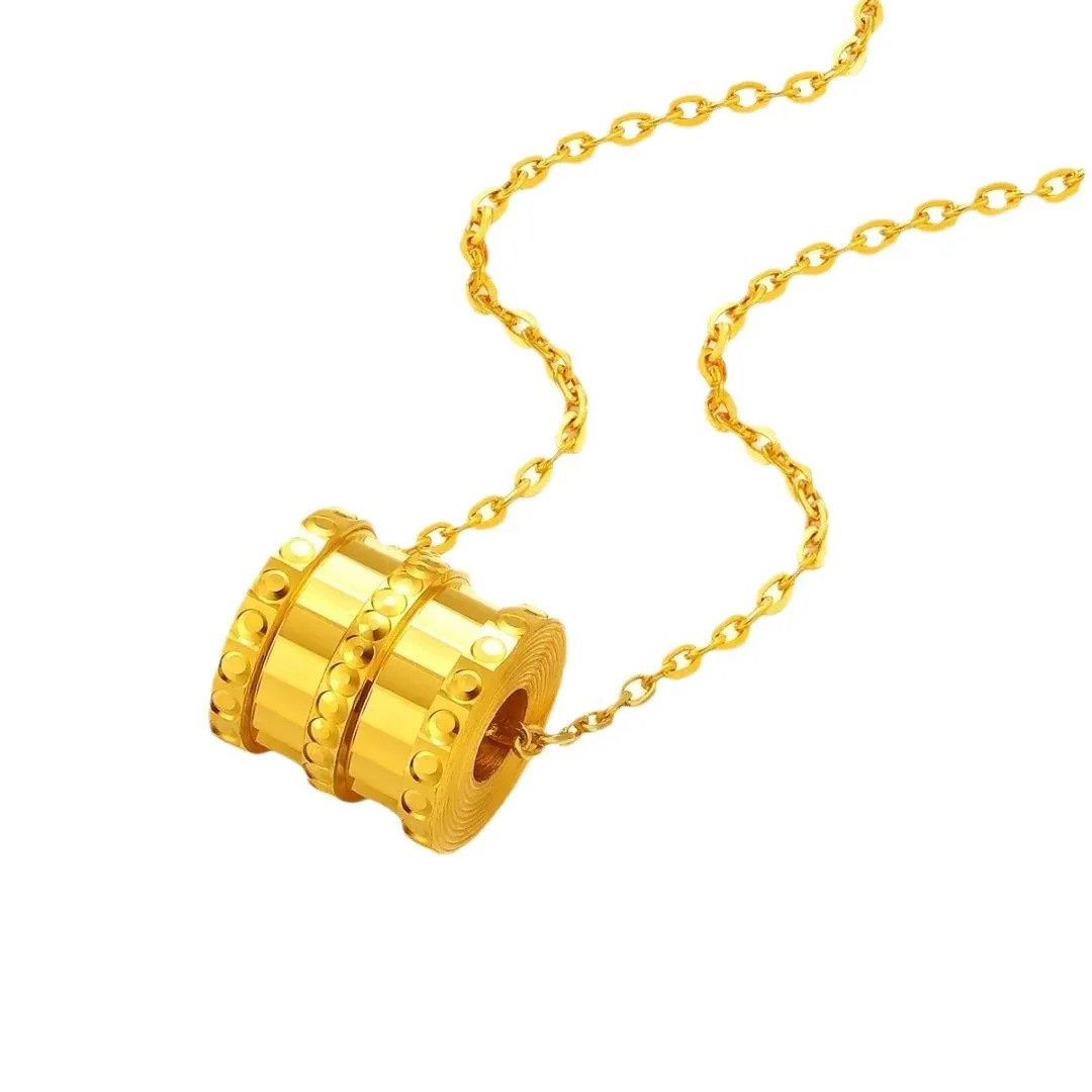 Real 18K Gold Cylinder Pendant for Woman Luxury AU750 Pendant Necklace Fine Jewelry High-quality Banquet Gift