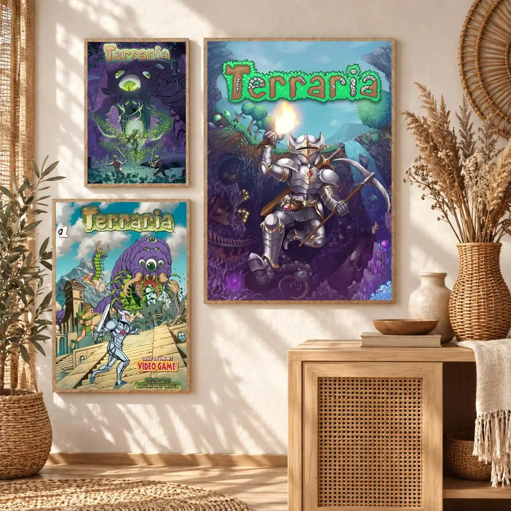 Pixel Survival Game T-Terraria Poster Premium Modern Waterproof Wall Art Pictures for Bedroom Living Room Bar Decor