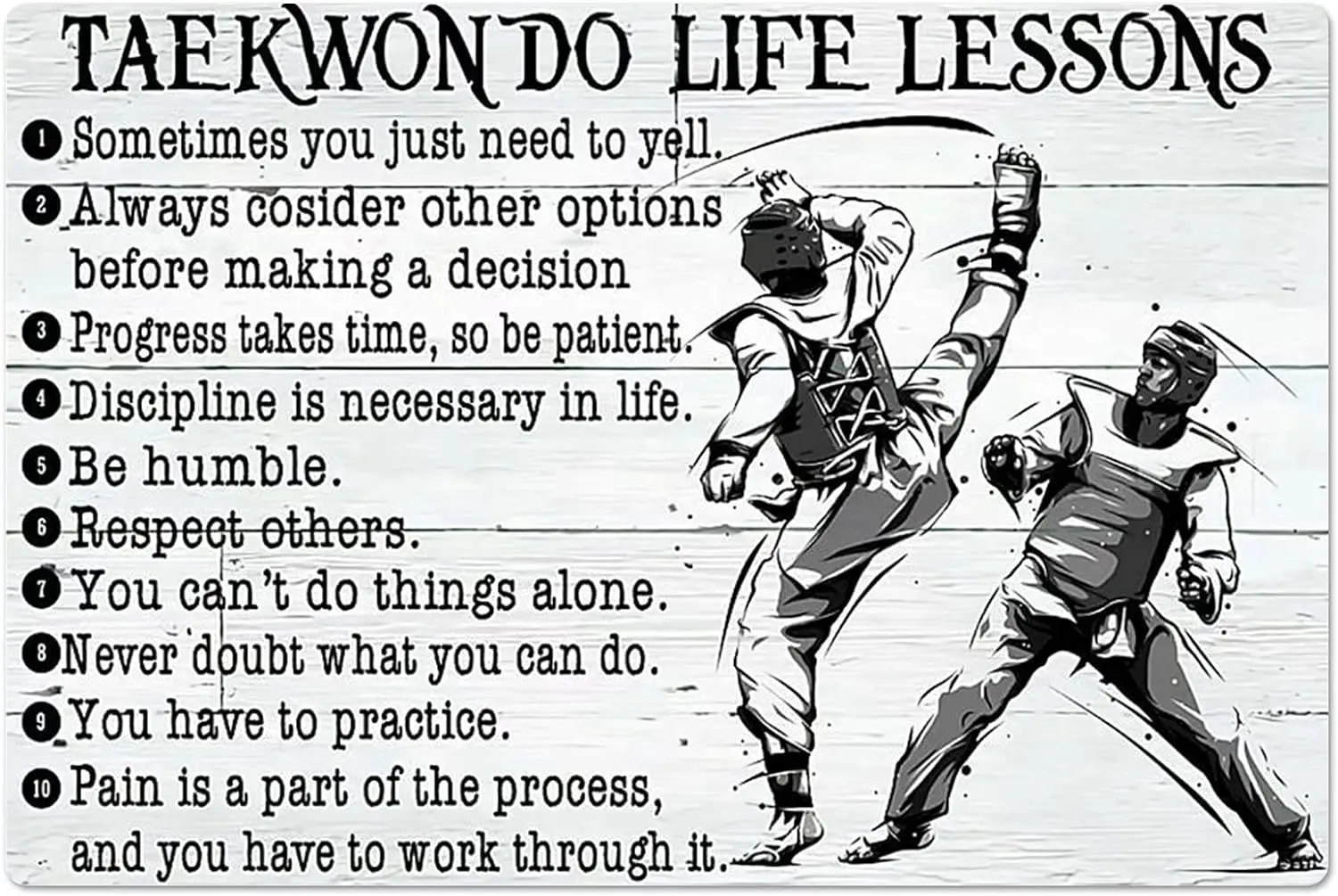 Taekwondo Life Lessons Metal Signs Athlete Posters Retro Room Decor Club Home·Wall Decor Printed Plaque 12x16 Inches sign