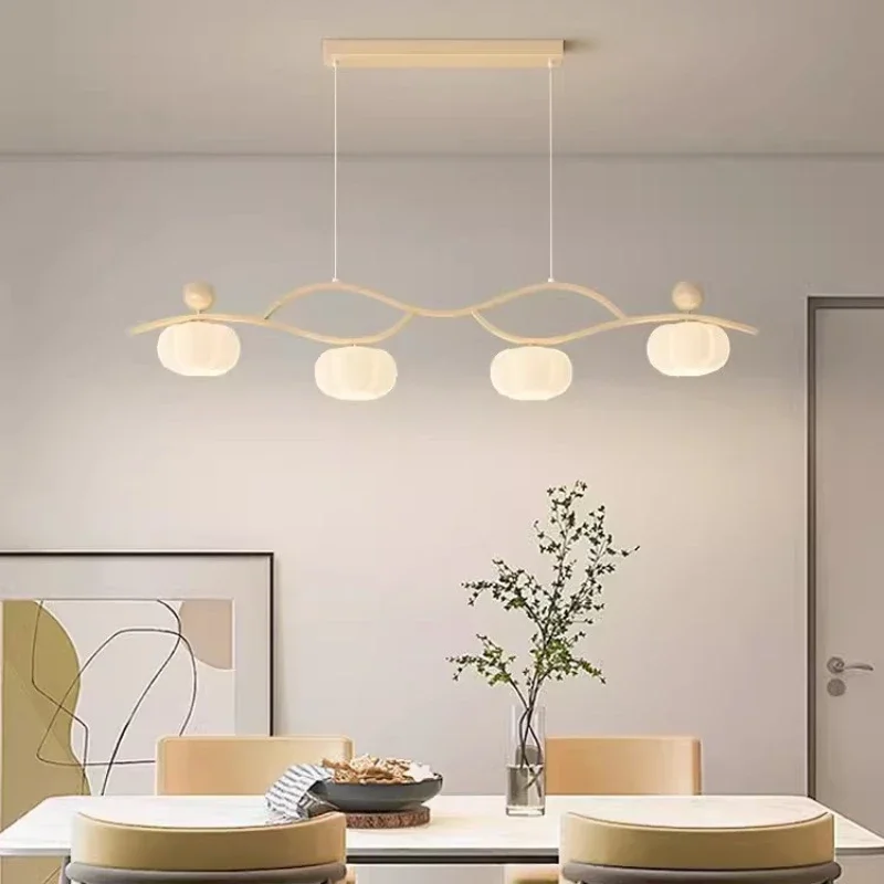

Dining room lamp chandelier Cream pumpkin bar modern simple cloud three head dining cotton bed bedside