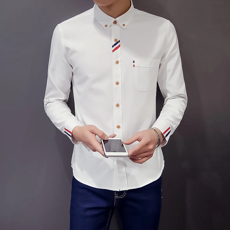 

Spring Men's Oxford Shirt Long Sleeve Pure Color Slim Fit Social Formal Male Shirts Plus Size 5XL Korean Blouse Tops Streetwear