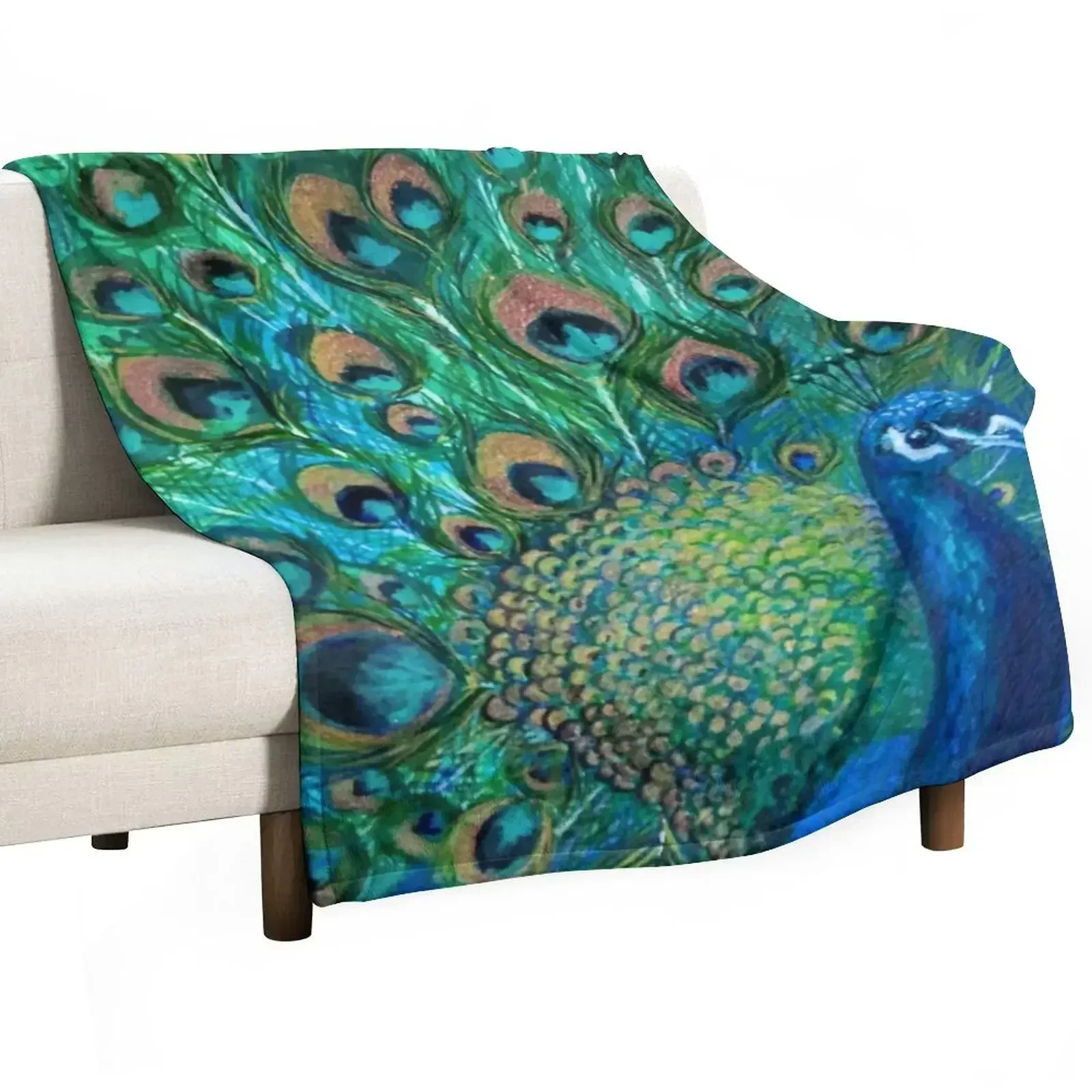 

Blue Green Peacock Throw Blanket For Sofa Thin Luxury Brand Winter beds Designers Blankets