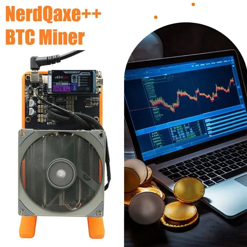 Nerdqaxe++ For BTC Solo Miner 4.8T-5TH/S 80W 4XBM1370 ASIC Chip Open Source Bitcoin Crypto Miner Silent Miner EU PLUG