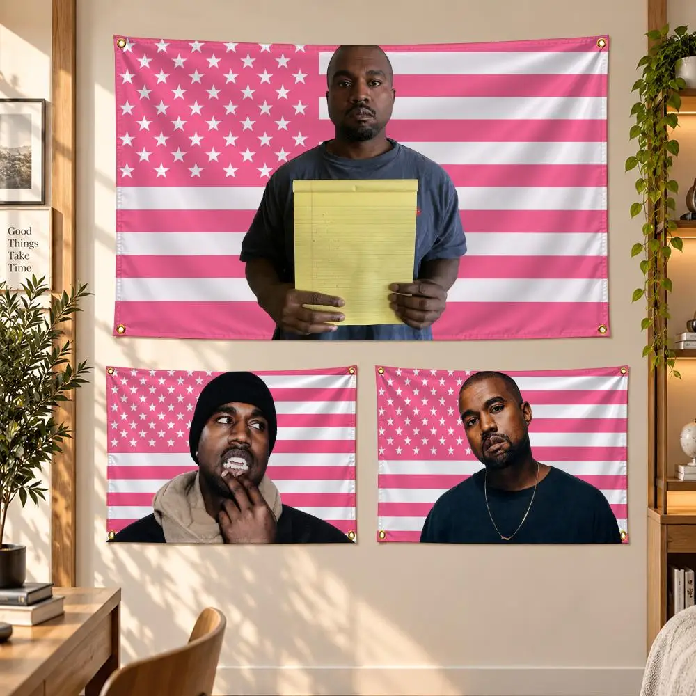 Rapper American HipHop Rap Urban Bold K-Kanye West Flags Banner Decor for Bedroom,Garden,Party,Club,Gaming Room,Garage Fan Gift