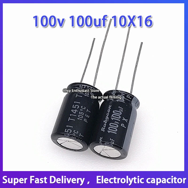 

10PCS Rubycon imported aluminum electrolytic capacitor 100v 100uf 10X16 Ruby capacitor PX 105 degrees