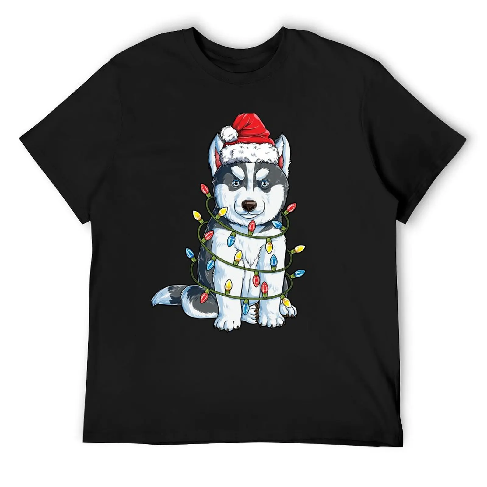

Siberian Husky Christmas Shirt Santa Hat Xmas Lights Boys T-Shirt sublime anime figures aesthetic clothes mens clothing