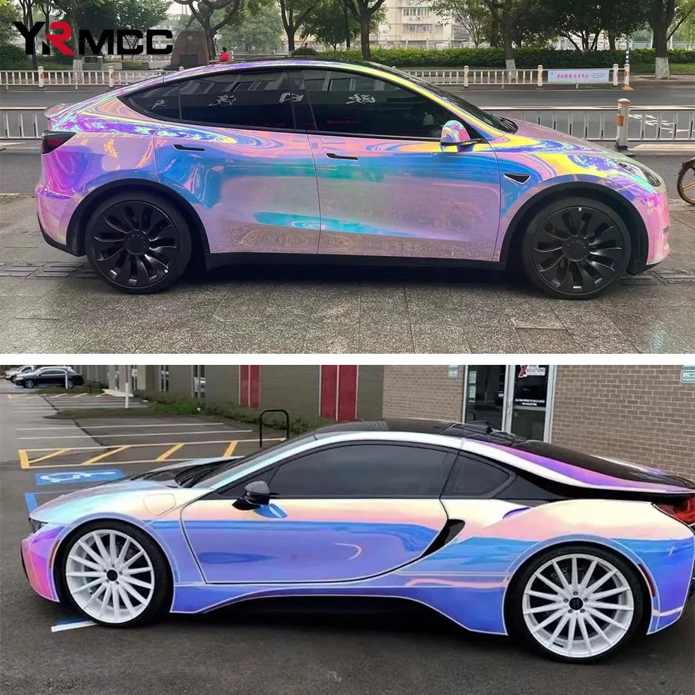 Car Wrap Vinyl Film Laser Plating Color Change Films Pearl Pink Car Sticker Chrome Air Free Rainbow Decals Sheet Car Accessories