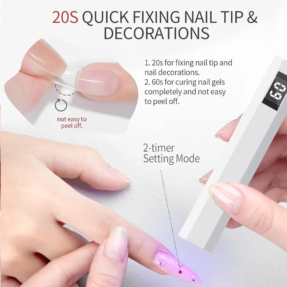 Luce UV LED per unghie in gel, mini asciuga unghie portatile ricaricabile con 2 timer e indicatore per l'asciugatura rapida, manicure fai da te
