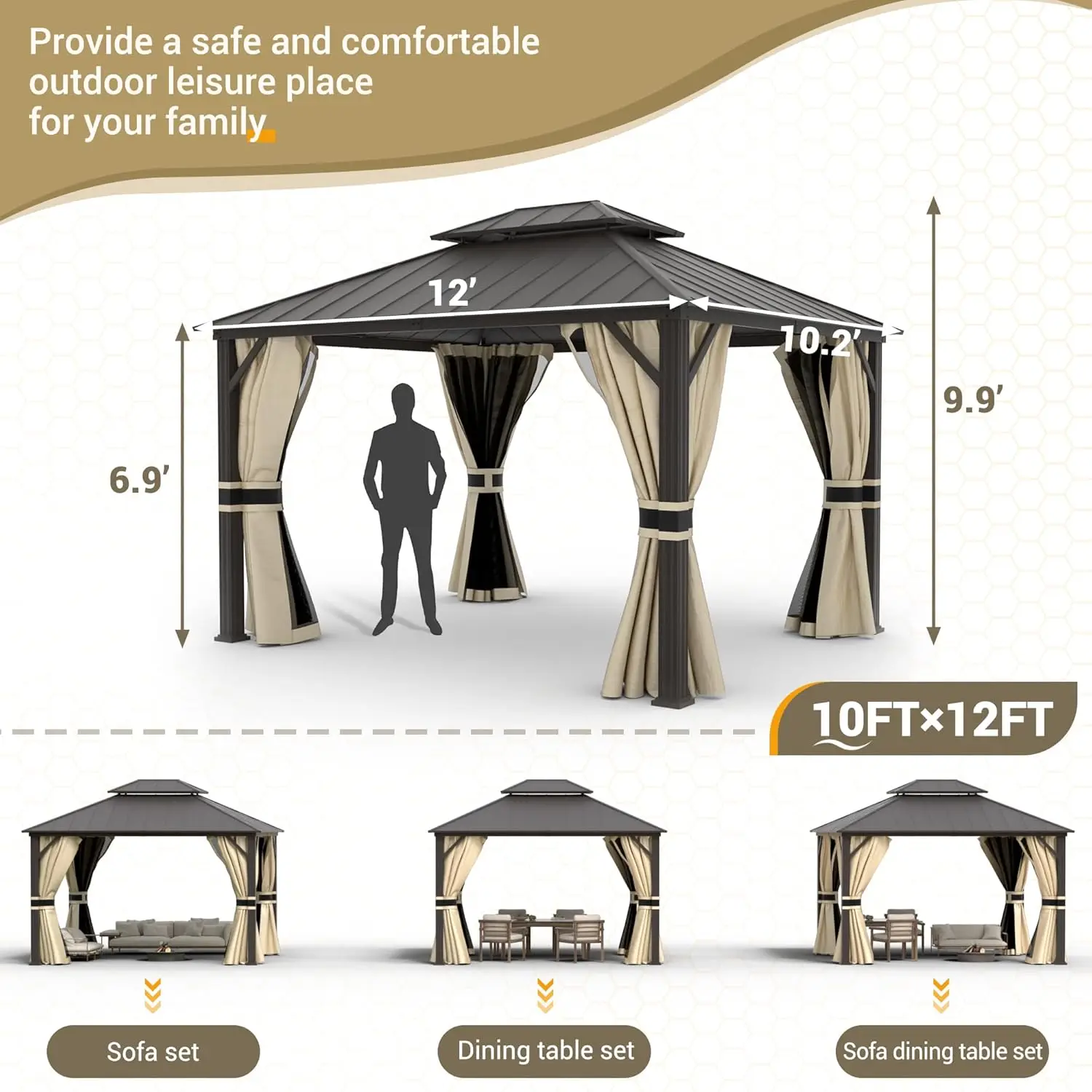 

Customized Aluminum Frame Gazebo, Hardtop with Galvanized Steel Double Roof & Outdoor Metal Style
