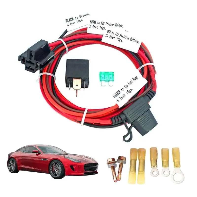 Electric Pump Relays Set Mount Hardware Wiring Harness InlineFuse Holder Long Wire 40A Relays for 12V System