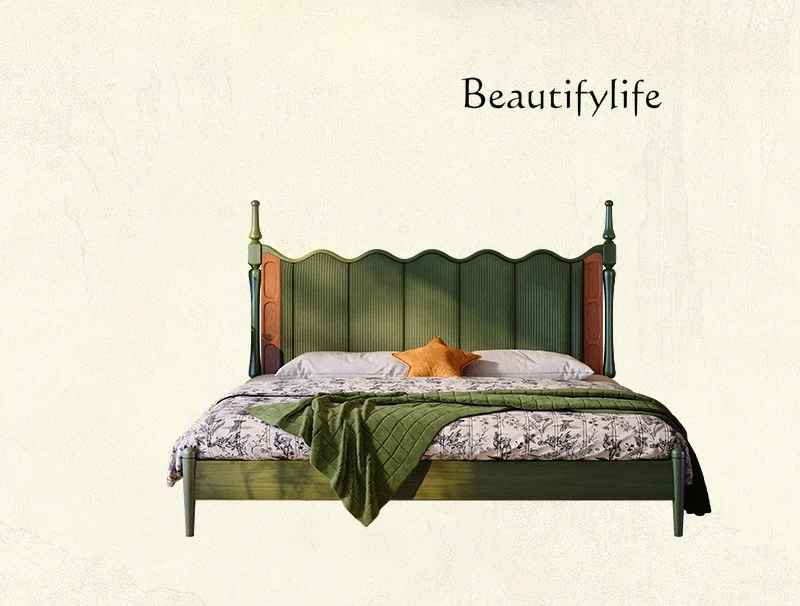 

Solid Wood Bed French Antique High PC And Console Game Bedroom 1.8 Meters Double Bed Retro Wave Soft Bag Bed X