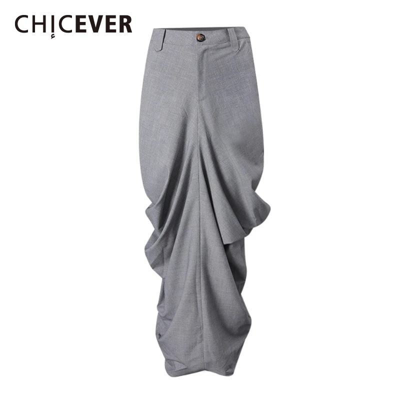 

CHICEVER серая дизайнерская юбка со складками, женская утягивающая элегантная французская женская длинная юбка с высокой талией, осенний стиль, модная новинка