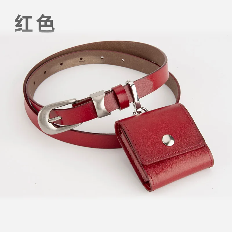 Novo design integrado de bolsa de cinto feminina de couro genuíno, mini bolsa de cintura com cinto para mulheres